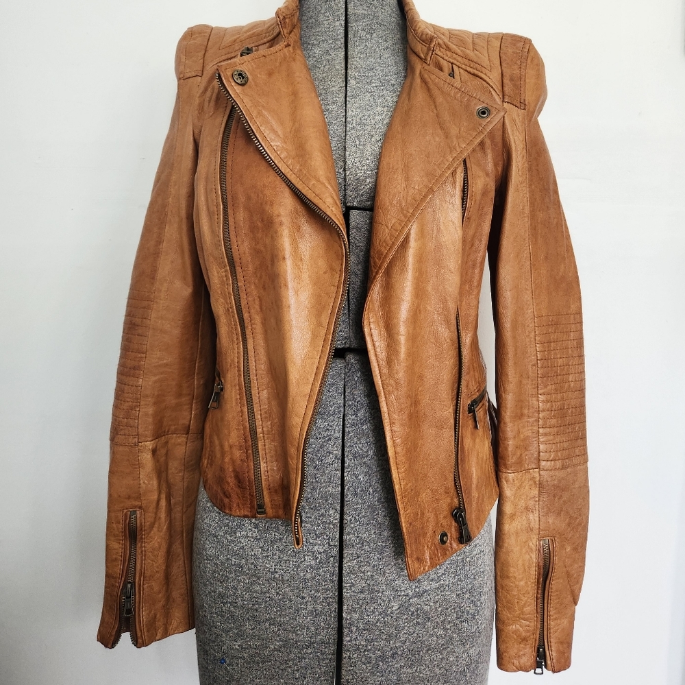 Zara vintage brown leather jacket size S (fits like xs)